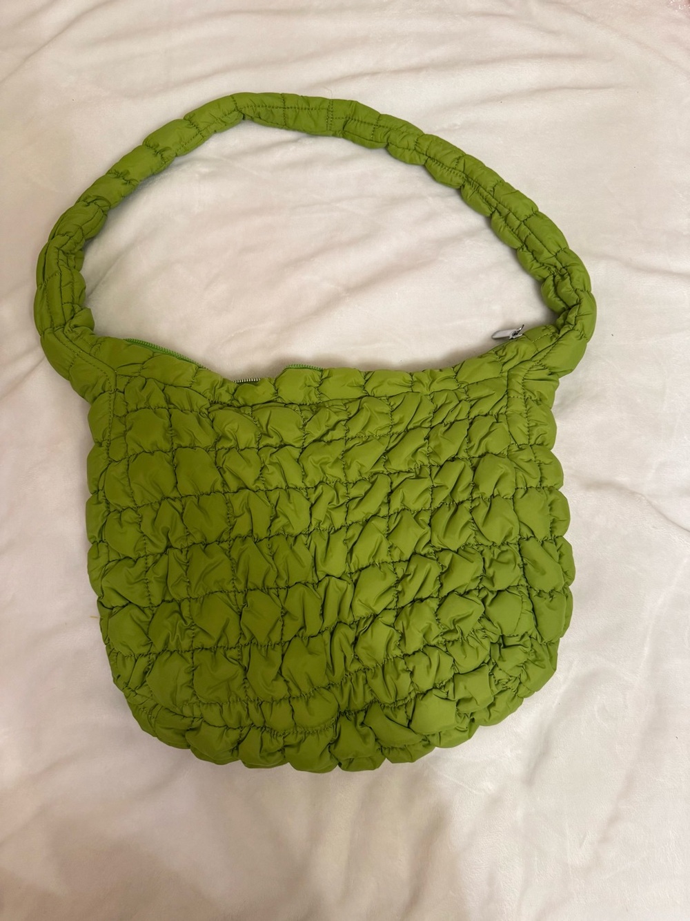 Green Quilted Shoulder Bag - Lightweight Puffer Style